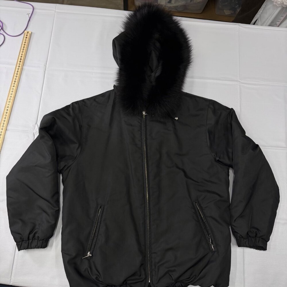Larry Levine Sport Fur Trimmed Hooded Zip Front Womens Winter Jacket Black S